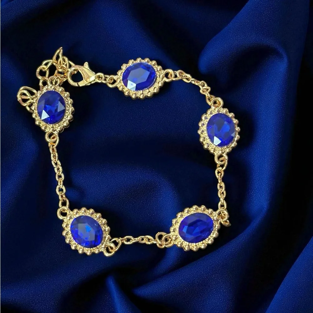 Stainless steel Gold and Blue Gemstone Bracelet - Picture 1 of 2